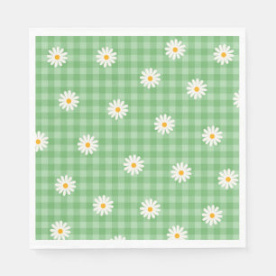 Green Daisy Plaid Gingham Check Flower Pattern Napkin