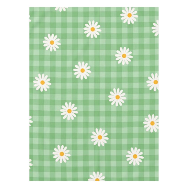 Green Daisy Plaid Gingham Check Flower Pattern Tablecloth (Front)