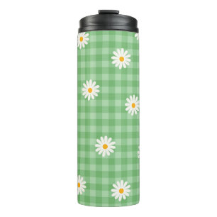 Green Daisy Plaid Gingham Check Flower Pattern Thermal Tumbler
