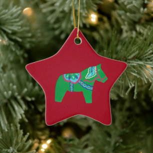 green dala horse # 7 ceramic tree decoration