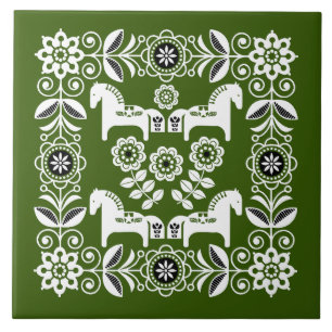 Green Dala Swedish Horse Print Tile