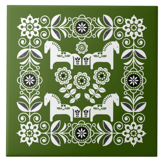 Green Dala Swedish Horse Print Tile (Front)