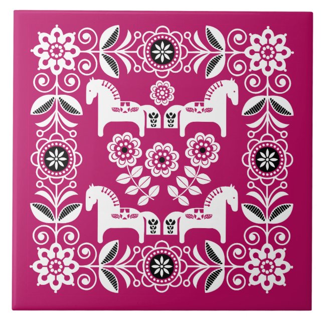Green Dala Swedish Horse Print Tile (Front)