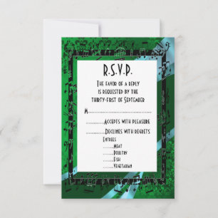 Green damask black  formal wedding R.S.V.P RSVP Card