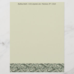 Green Damask Border Custom Letterhead