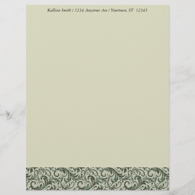 Green Damask Border Custom Letterhead (Front)