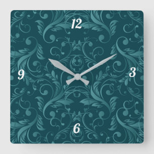 Green Damask Custom Design Square Clock