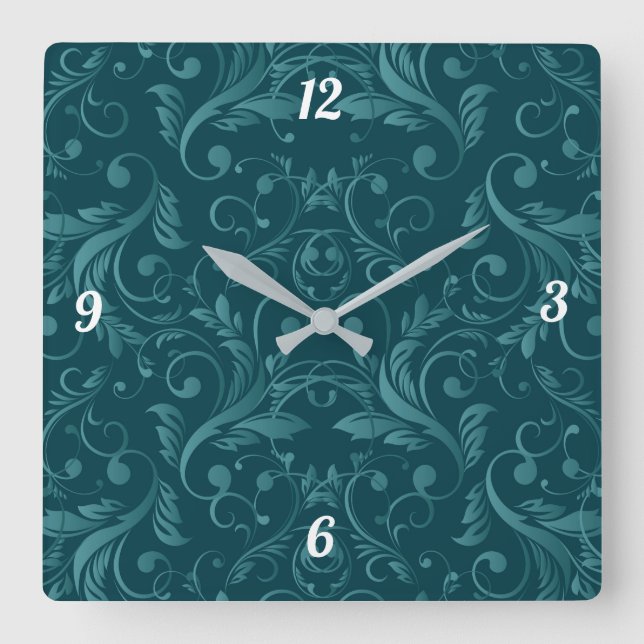 Green Damask Custom Design Square Clock (Front)