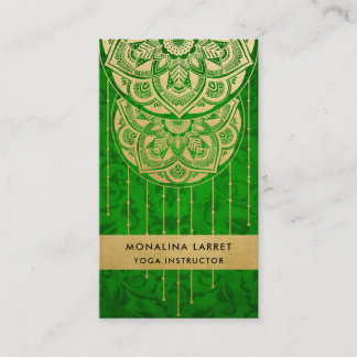 Green Damask Faux Gold Foil Mandala Pattern Business Card