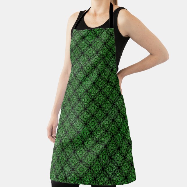 Green Damask Medallion Pattern Apron (Insitu)