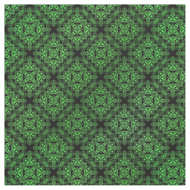 Green Damask Medallion Pattern Fabric (Close Up)