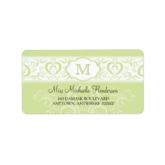 Green Damask Monogram Address Label
