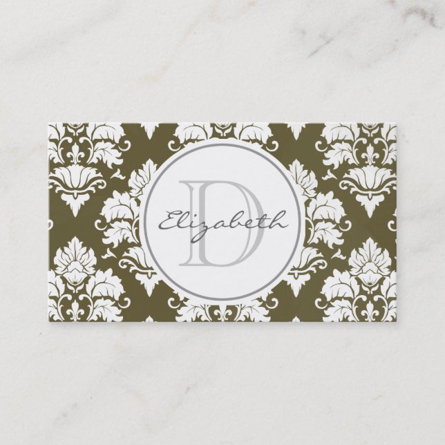 Green Damask Monogram Appointment Business Card (Front)