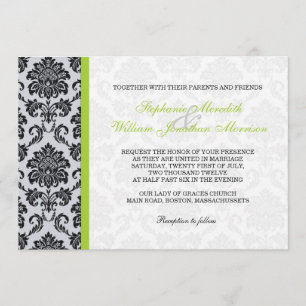 Green Damask Monogram Invitation