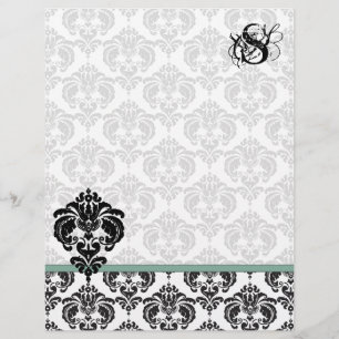 Green Damask Monogram Letterhead