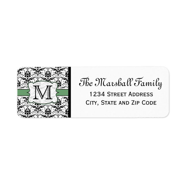 (Green) Damask Monogram Return Address Labels (Front)