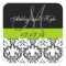 Green Damask Monogram Save the Date Stickers