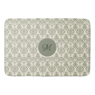 Green Damask Pattern Bath Mat
