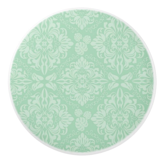 Green damask pattern ceramic knob (Front)