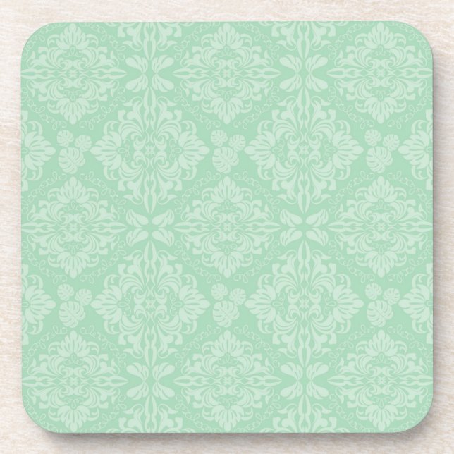 Green damask pattern coaster (Front)