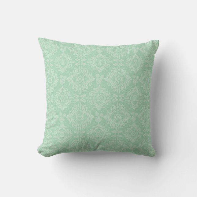 Green damask pattern cushion (Front)