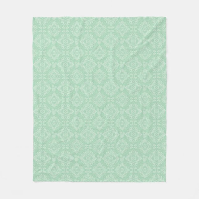 Green damask pattern fleece blanket (Front)