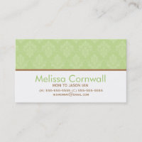 Green Damask Pattern Mum Calling Cards