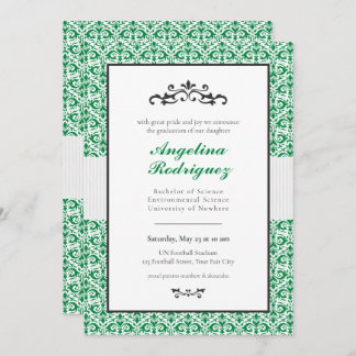 Green Damask Pattern Photo Graduation Invitation