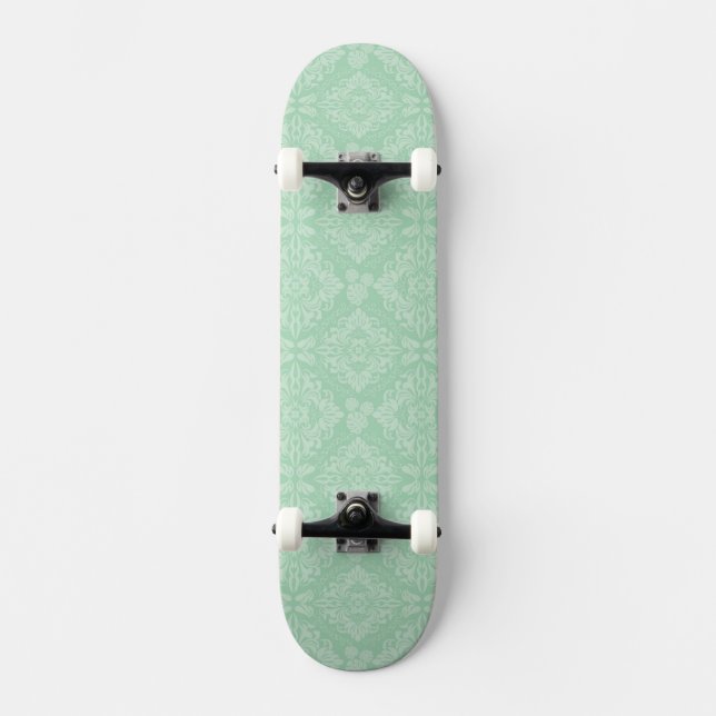 Green damask pattern skateboard (Front)