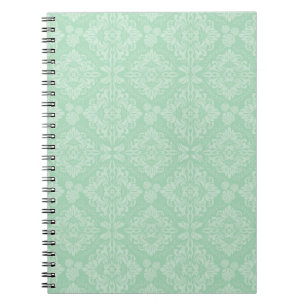 Green damask pattern spiral notebook