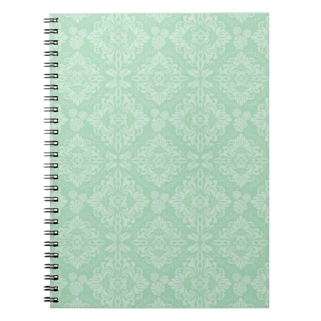 Green damask pattern spiral notebook (Front)
