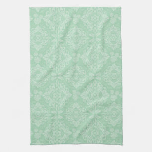 Green damask pattern tea towel
