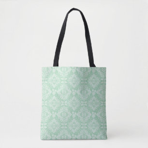 Green damask pattern tote bag