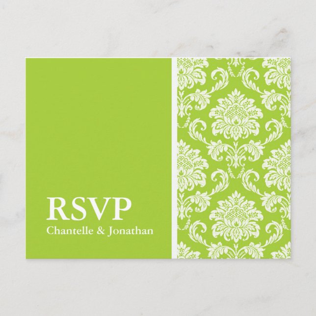 Green Damask RSVP Postcard (Front)