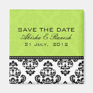 Green Damask Save the Date Magnet