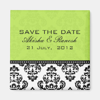Green Damask Save the Date Magnet
