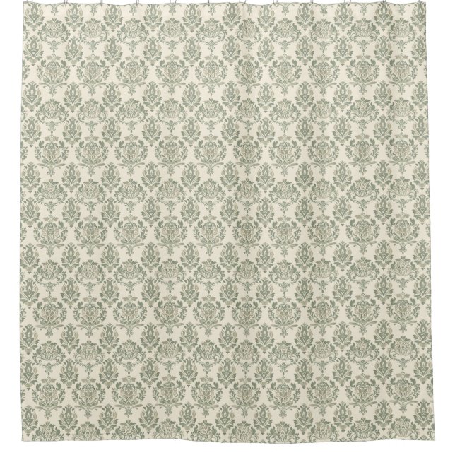 Green Damask Shower Curtain (Front)