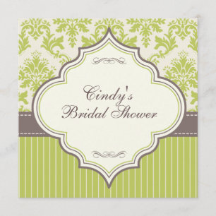 Green Damask & Stripe Bridal Shower Invitation