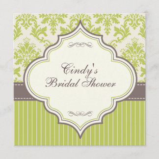 Green Damask & Stripe Bridal Shower Invitation