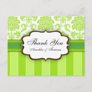 Green Damask Stripe Wedding Thank You