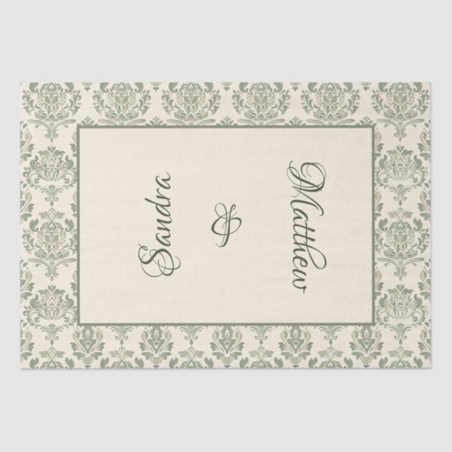 Green Damask Tissue Paper (Front)