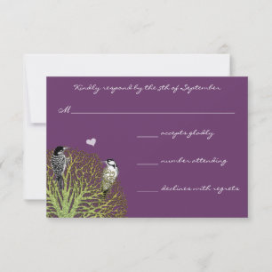 Green Damask Tree RSVP with Vintage Birds Card