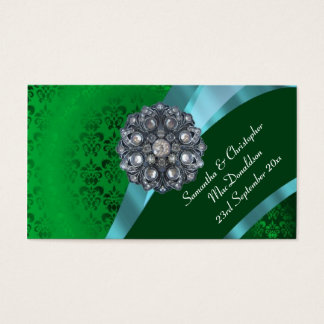 Green damask, wedding favour thank you tag