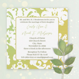 Green Damask Wedding Invitations