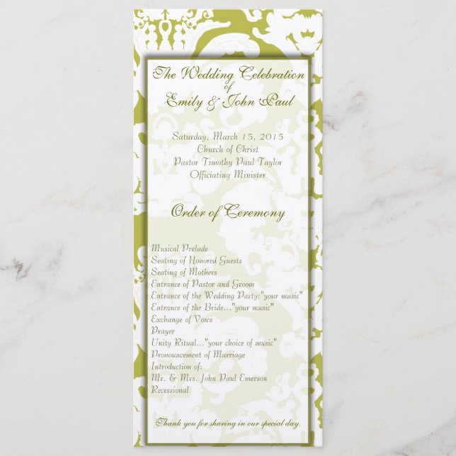 Green Damask Wedding Invitations (Front)