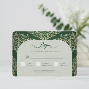 Green Damask Wedding RSVP Response Card