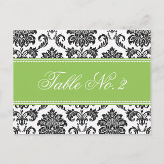 Green Damask Wedding Table Number Postcard