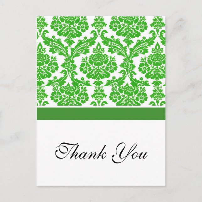 green damask wedding thank you postcard (Front)
