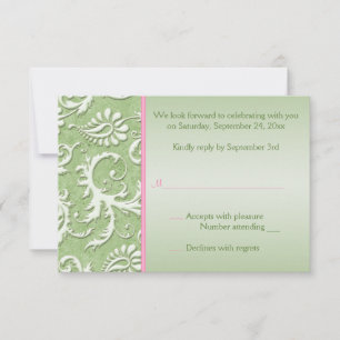 Green Damask with Pink Reply Card