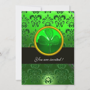 GREEN DAMASK WITH SHAMROCK ,black Invitation